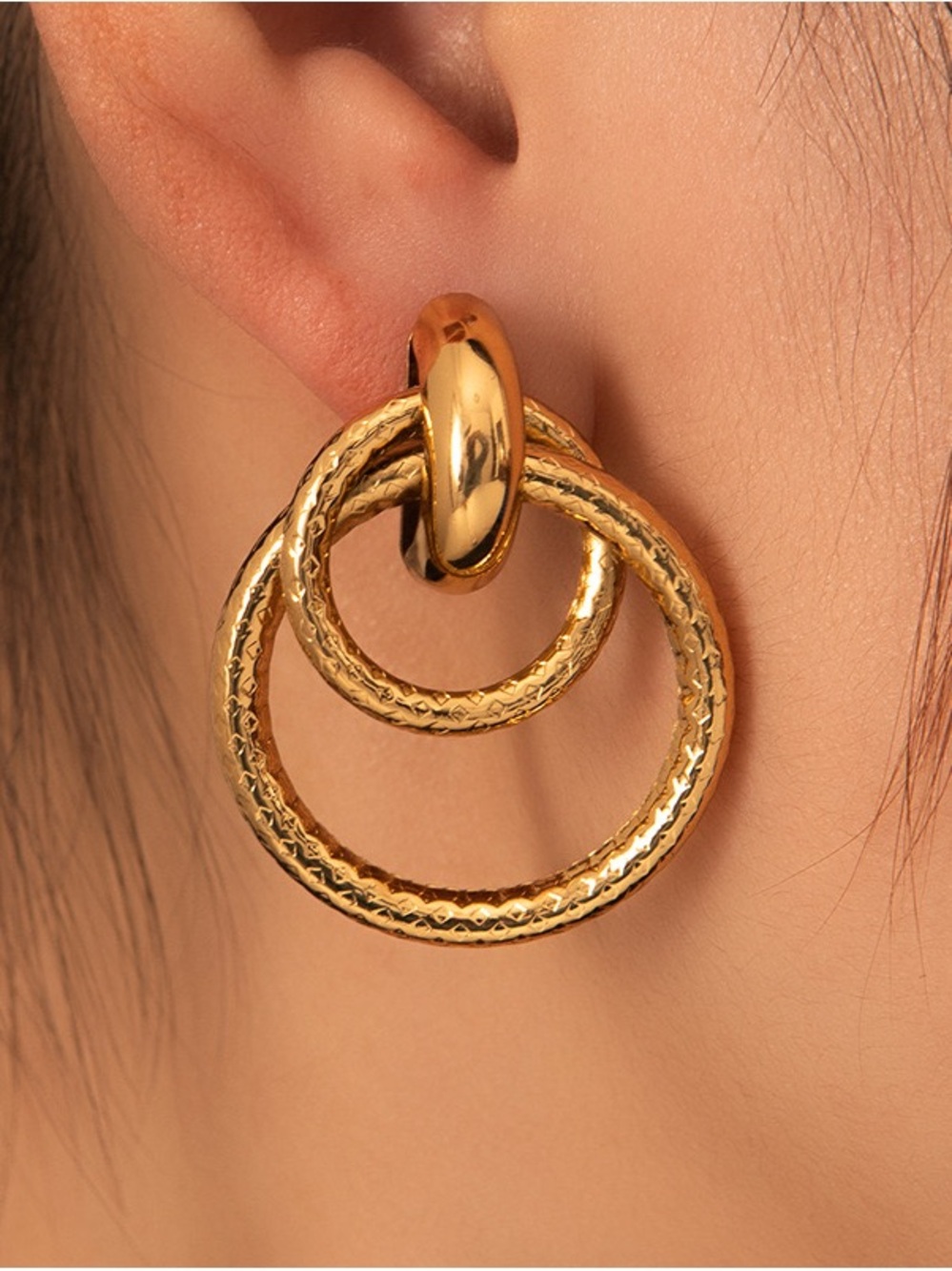 Stainless Steel Gold Double Hoop Drop Earrings - Elegant Women Jewelry